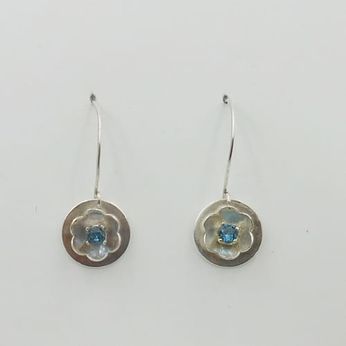 DKC-1138 Earrings Flowers with Blue Zircon $75 at Hunter Wolff Gallery